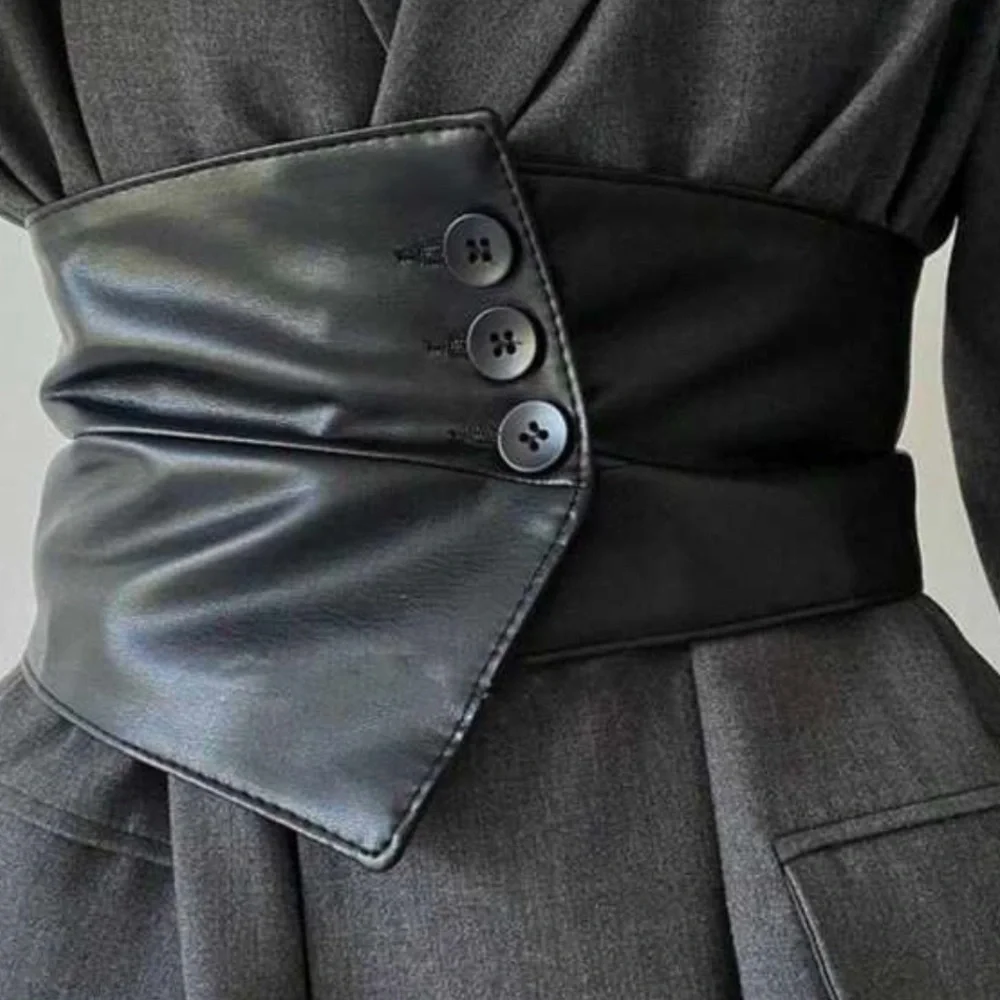 New Lady Black belt Corset PU Button Waist Jacket Simple Asymmetrical/adjustable
